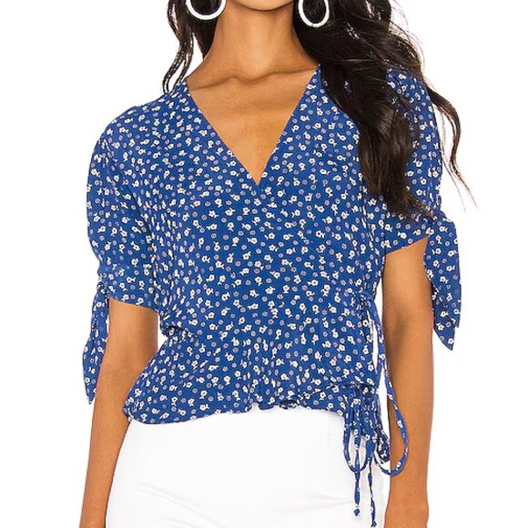 Faithfull the Brand Floral Lucy Wrap Top Blue White Size XS - Picture 1 of 8